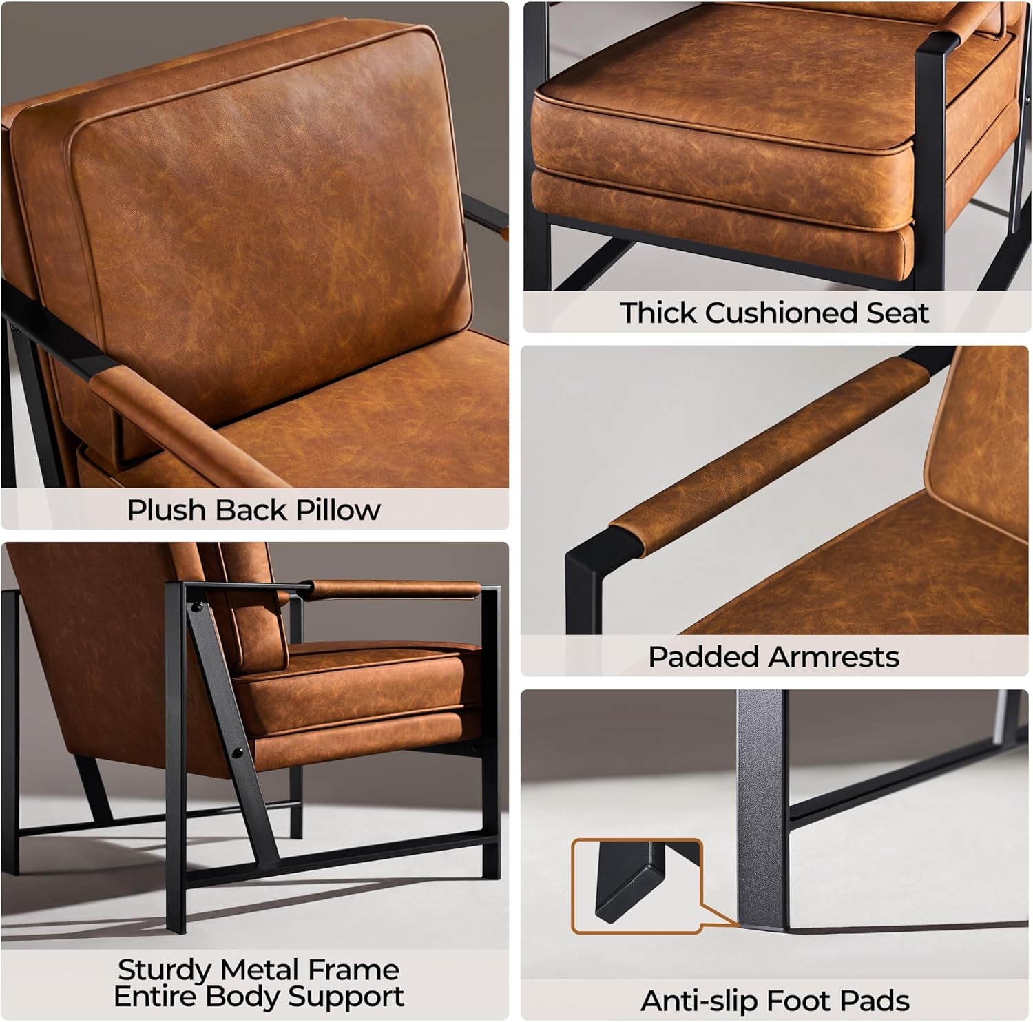 PU Leather Armchair Set in Chestnut