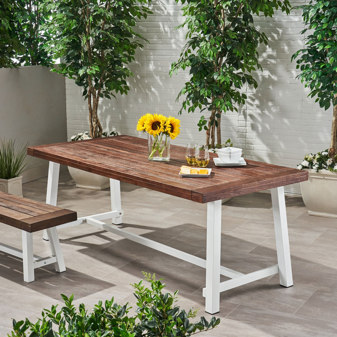 Outdoor Acacia Dining Table with Metal Legs - 79 inch