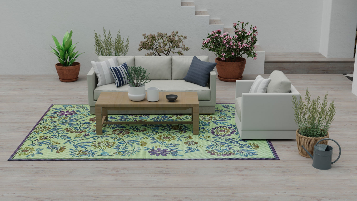 Wildflowers Green/Eggplant Reversible Outdoor Mat