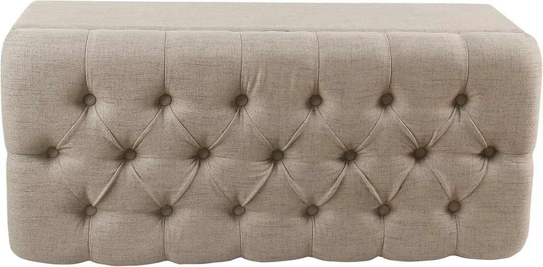 Tufted Storage Ottoman Bench in Beige