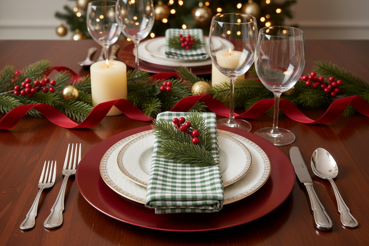 Set of 2 Handwoven Organic Cotton Dinner Napkins | Olive Gingham