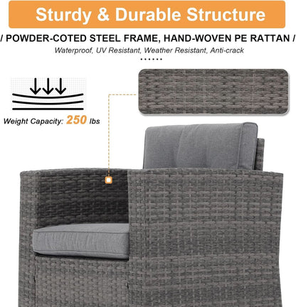 5 Piece Wicker Patio Conversation Set with Storage Box - Dusty Blue