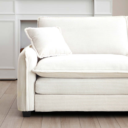Modern 3 Piece Deep Seat Sofa Set - Beige Corduroy