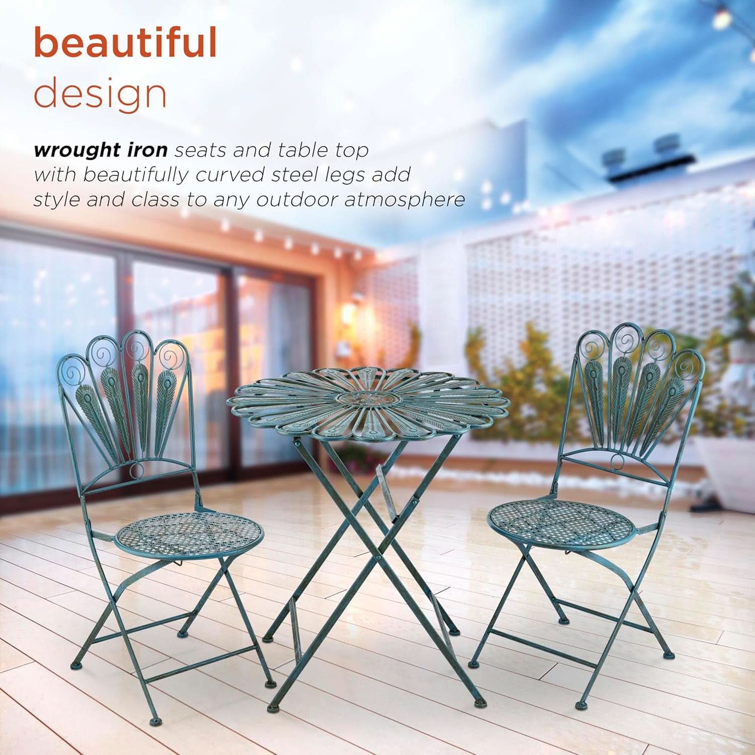 3 Piece Peacock Blue Bistro Set
