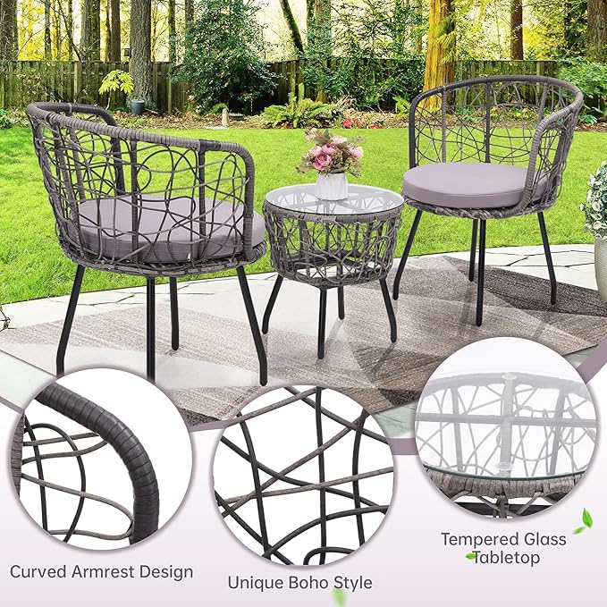 Kromax 3 Piece Bistro Set in Grey