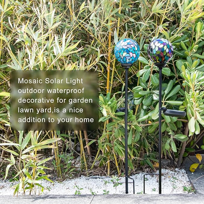 Set of 2 Mosaic Solar Lights - Blue/Purple
