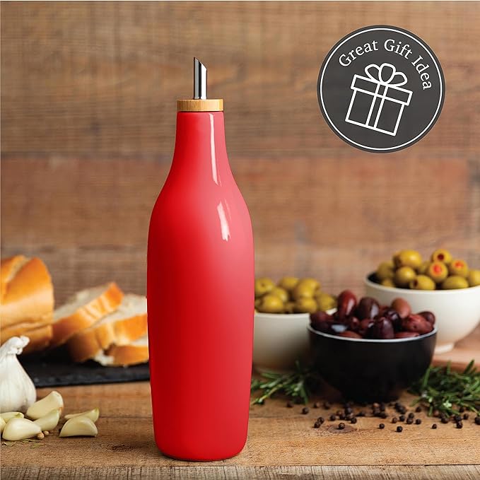 Stoneware Oil/Vinegar Bottle - 16 Oz Red