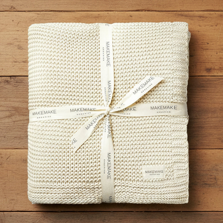 Super Soft Organic Cotton Chunky Knit Blanket in Vanilla