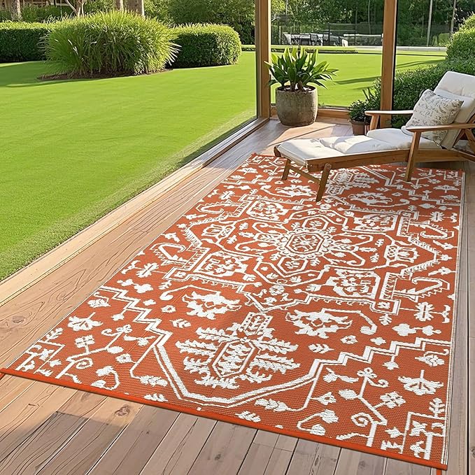 8x10 Reversible Outdoor Rug - Terracotta Brick/White