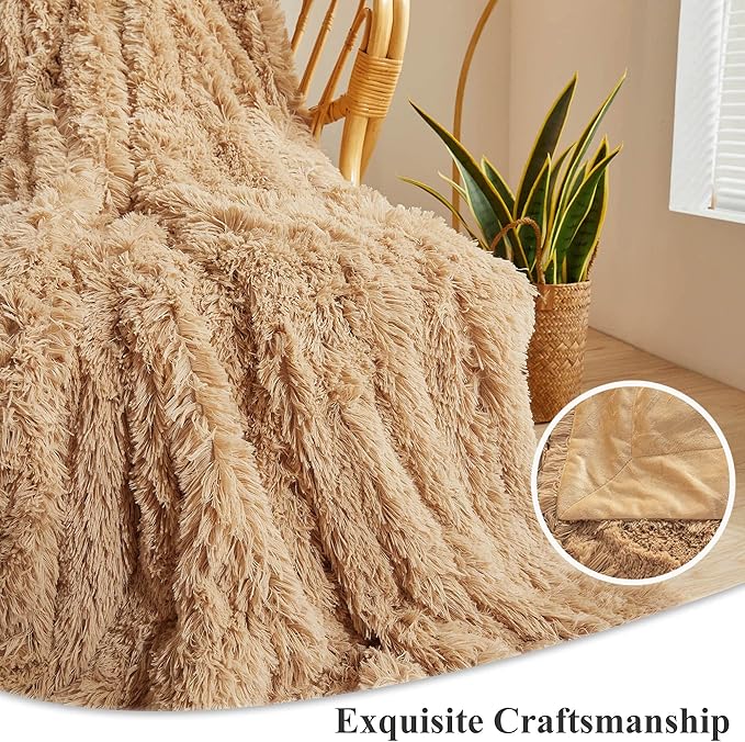 Plush Faux Fur Throw Blanket - Camel