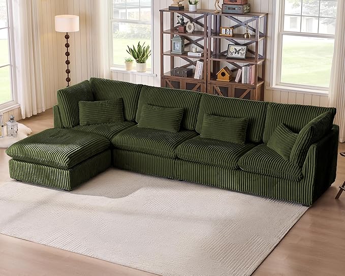Oversized Modular Sectional with Chaise - Green Corduroy