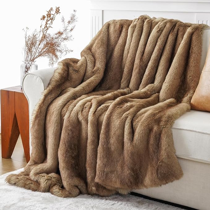 Luxury Faux Fur Throw Blanket - Ochre 50 x 60 inch