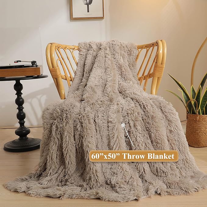 Luxury Faux Fur Super Soft Throw Blanket in Khaki - 50x60