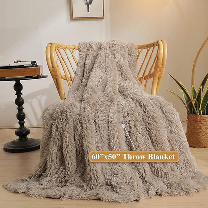 Luxury Faux Fur Super Soft Throw Blanket in Khaki - 50x60