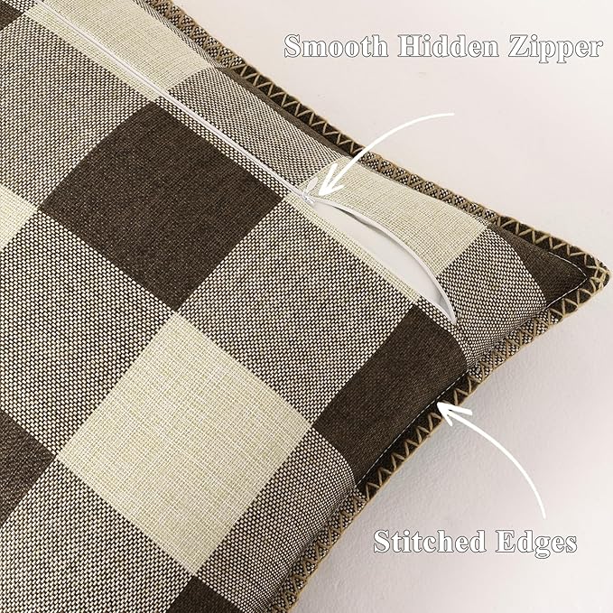 Set of 2 Buffalo Plaid Check Throw Pillow Covers -  22x22, Brown