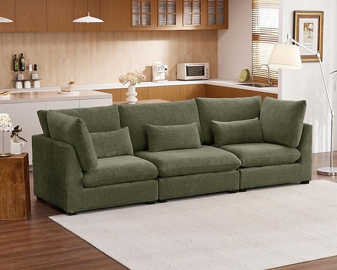 Extra Deep Cloud Chenille Modular Sectional in Olive Green