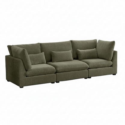 Extra Deep Cloud Chenille Modular Sectional in Olive Green