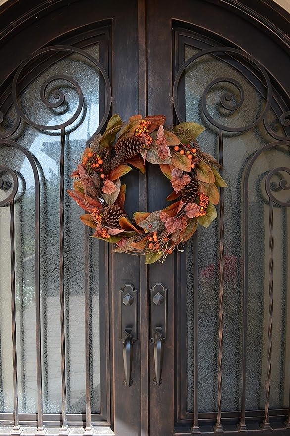 24 Inch Fall Magnolia Leaf Vine/Berry Wreath