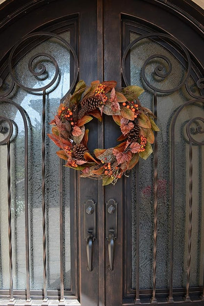 24 Inch Fall Magnolia Leaf Vine/Berry Wreath