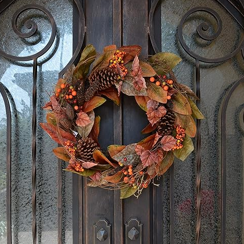 24 Inch Fall Magnolia Leaf Vine/Berry Wreath