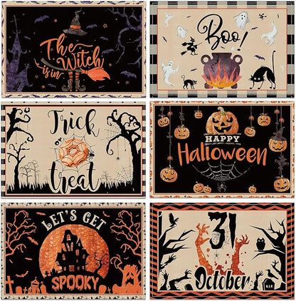 Set of 6 Vintage Halloween Washable Placemats - 12"x18"