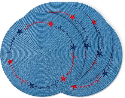 Set of 4 Round Patriotic Embroidered Place Mats