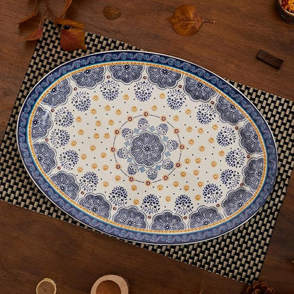Bico Blue Talavera Ceramic 16 inch Oval Platter, Microwave &amp; Dishwasher Safe