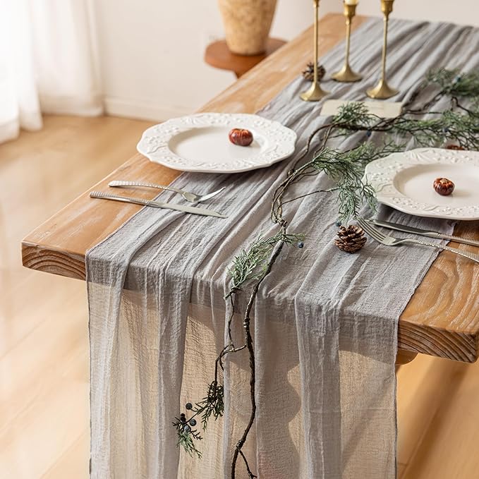 Rustic Grey Gauze Cheesecloth Table Runner - 120"