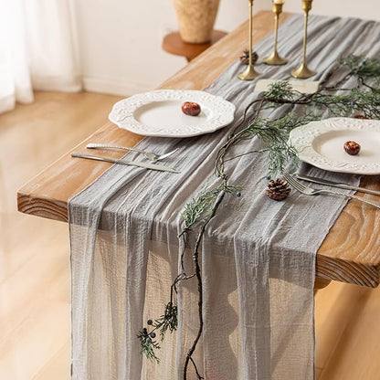 Rustic Grey Gauze Cheesecloth Table Runner - 120"