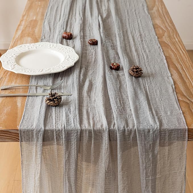 Rustic Grey Gauze Cheesecloth Table Runner - 120"
