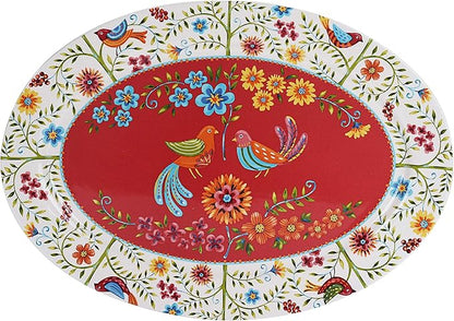 Bico Red Spring Bird Ceramic Oval Platter - 16"