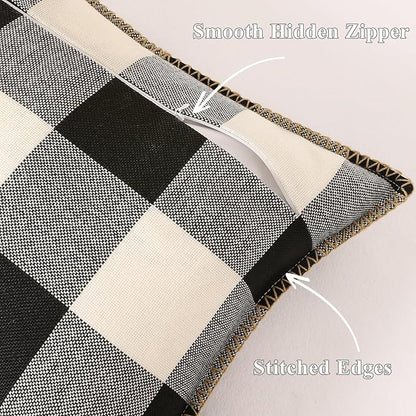 Buffalo Plaid Check Throw Pillow Covers - 12x20, Set of 2, Black