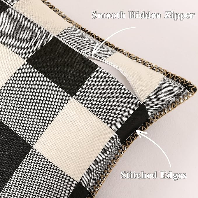 Set of 2 Buffalo Plaid Check Throw Pillow Covers - 20x20, Black