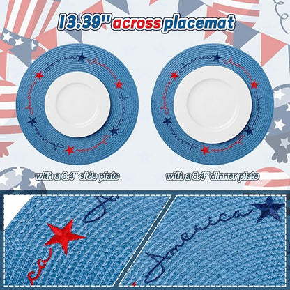 Set of 4 Round Patriotic Embroidered Place Mats