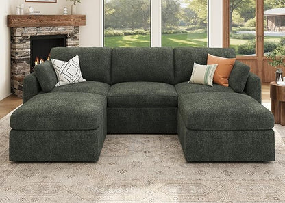 HONBAY Modular Sectional Sofa with Storage Seats - Green Chenille