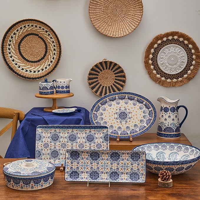 Bico Blue Talavera Ceramic 16 inch Oval Platter, Microwave &amp; Dishwasher Safe