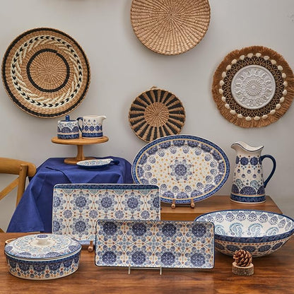 Bico Blue Talavera Ceramic 16 inch Oval Platter, Microwave &amp; Dishwasher Safe