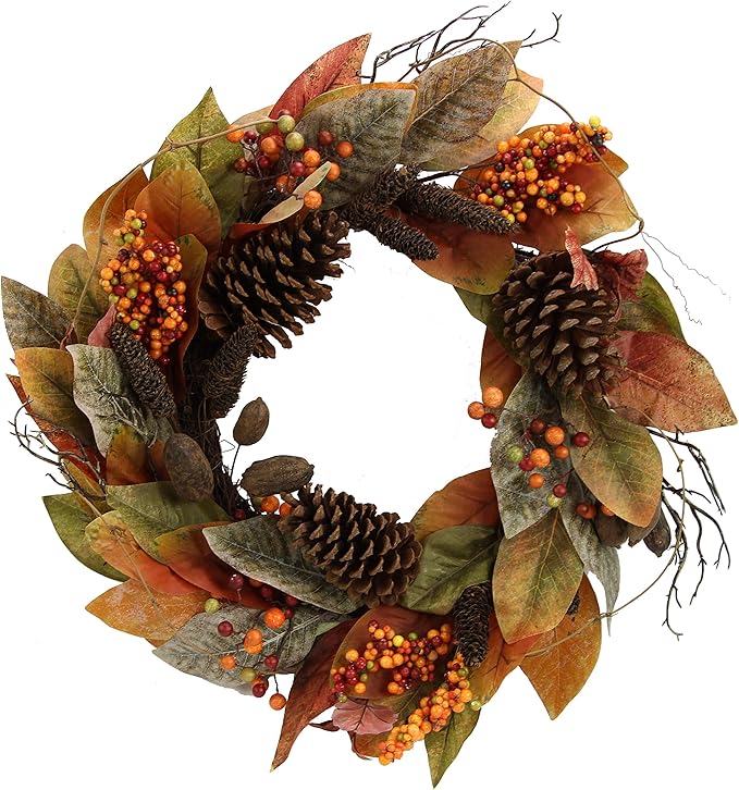 24 Inch Fall Magnolia Leaf Vine/Berry Wreath