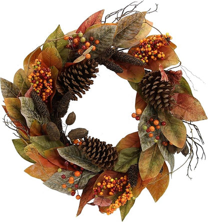 24 Inch Fall Magnolia Leaf Vine/Berry Wreath