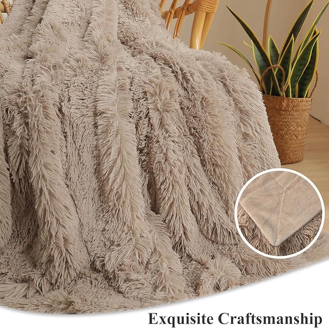 Luxury Faux Fur Super Soft Throw Blanket in Khaki - 50x60
