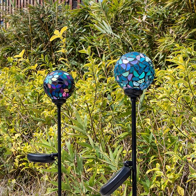 Set of 2 Mosaic Solar Lights - Blue/Purple