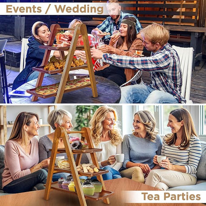 3 Tier Wooden Serving Tray with Tongs
