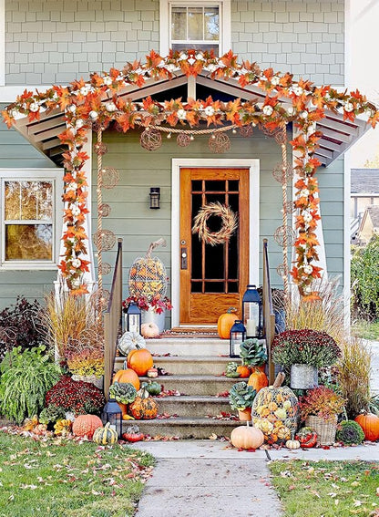6ft Fall Garland - Orange Leaves/White Pumpkins/Pinecones