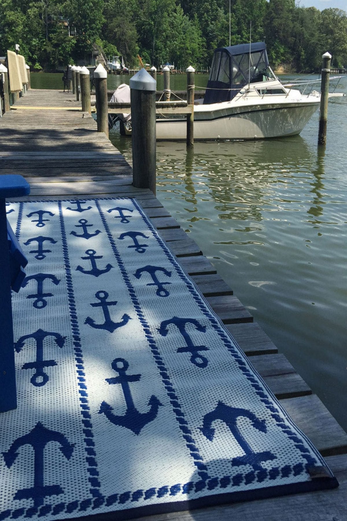 Anchor Blue &amp; White Outdoor Mat
