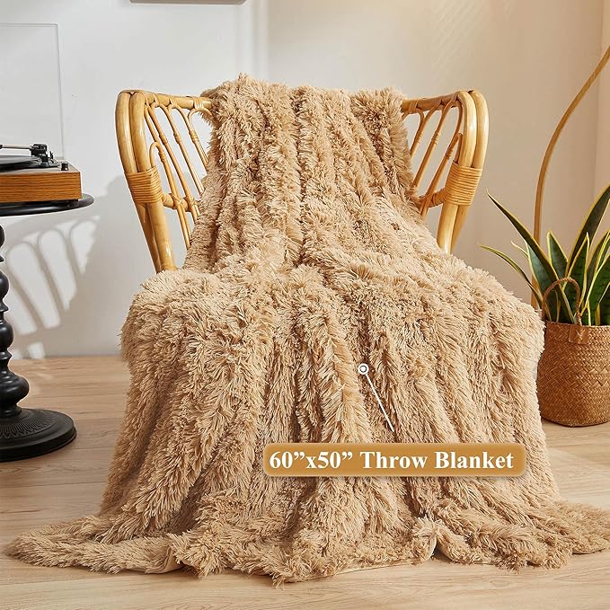 Plush Faux Fur Throw Blanket - Camel