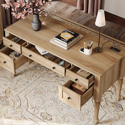 Contemporary Home Workstation Desk + 2 Storage Cabinets/Bookshelves in Distressed Oak Finish