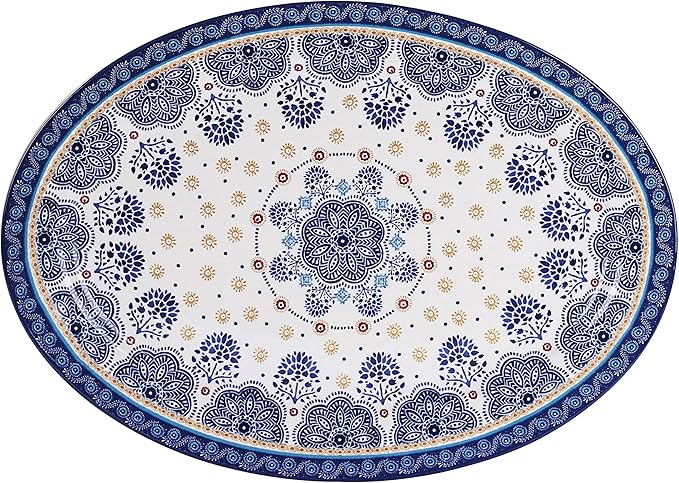 Bico Blue Talavera Ceramic 16 inch Oval Platter, Microwave &amp; Dishwasher Safe
