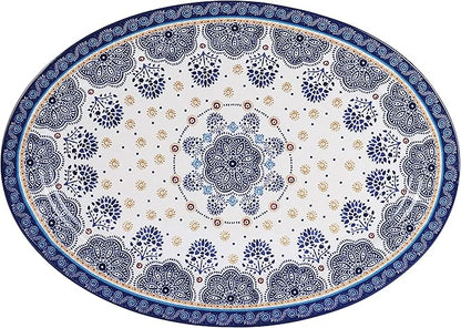 Bico Blue Talavera Ceramic 16 inch Oval Platter, Microwave &amp; Dishwasher Safe