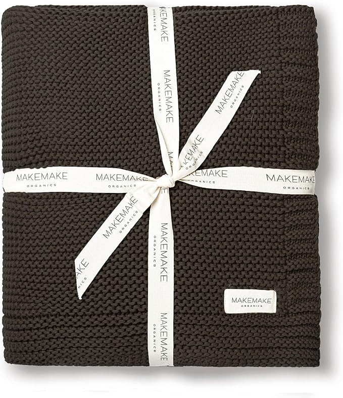 Large Organic Cotton Knit Throw Blanket - Charcoal