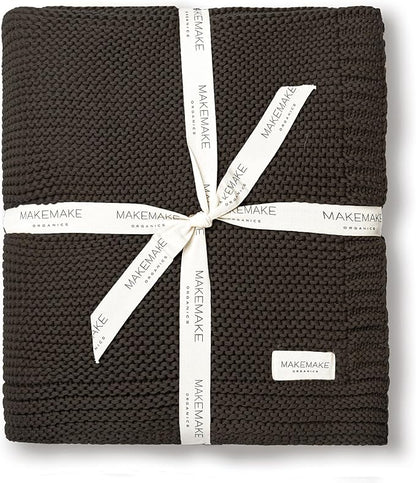 Large Organic Cotton Knit Throw Blanket - Charcoal